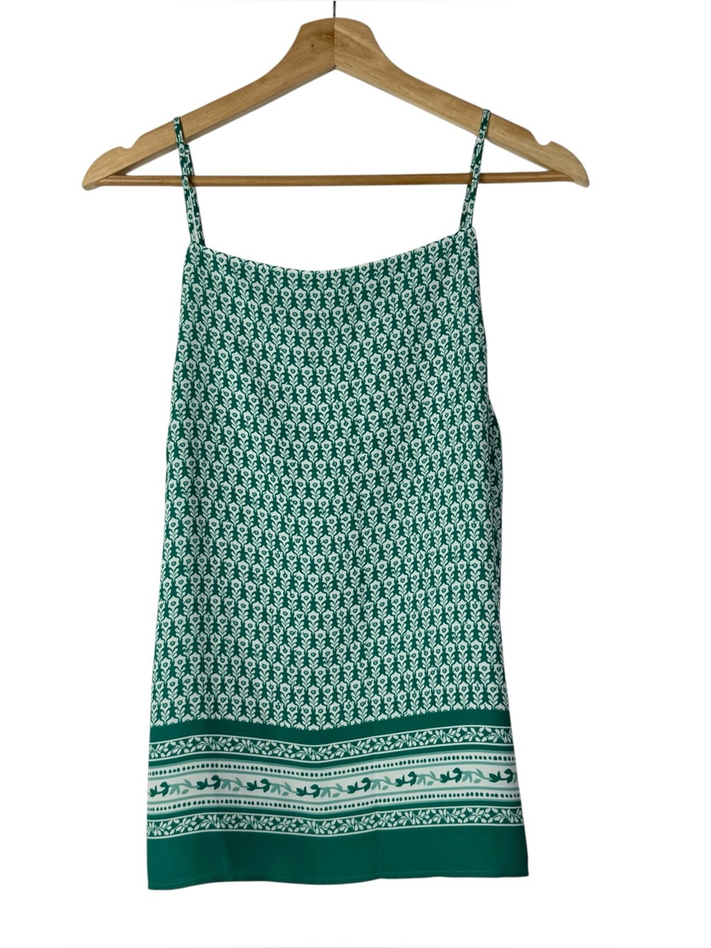 Ann Taylor LOFT Green & White Floral Print Cami Tank Top S